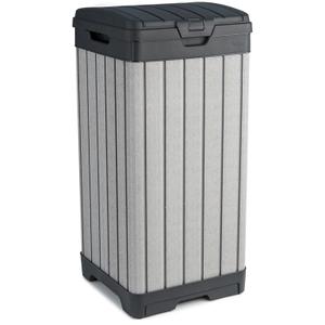 Keter Rockford Resin 38 Gallon Outdoor Kitchen Trash Can with Lid and Drip Tray for Easy Cleaning-Perfect for Patio Dining, Grey