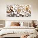 SSNEEKNDG Flower Wall Art White and Gold Botanical Canvas Artwork 29"x58"