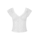 Women's Lace Crop Tops Fashion Cap Sleeve Sweetheart Neck Tie-up Front Slim Fit T-Shirt Summer Blouses M