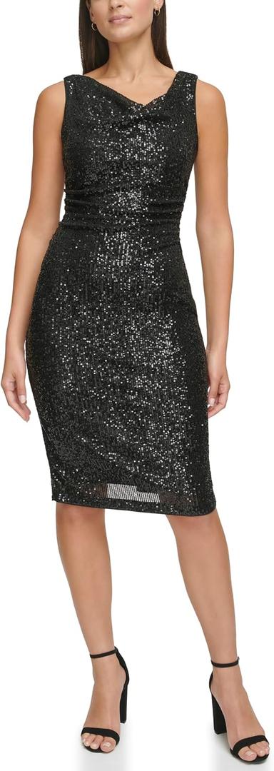 Kensie Womens Sleeveless Cowl Neck Midi Dress (14, Black Shimmer)