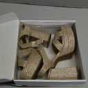 DREAM PAIRS Women's Platform Chunky Heels Square Open Toe Ankle Strap High Heeled Sandals Y2K Shoes for Party Brunch (7.5, Gold-glitter)