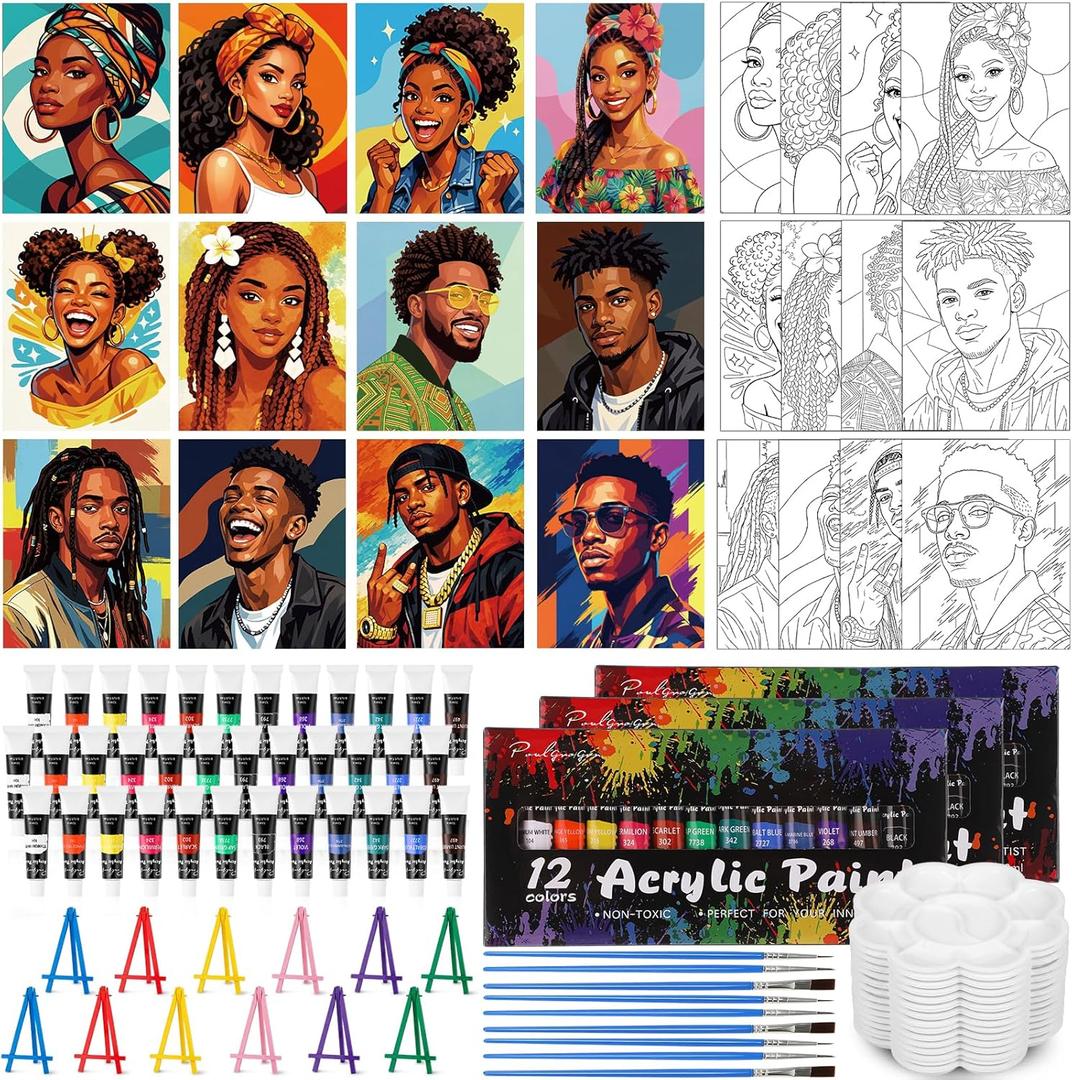 Sherr 108 Pcs 12 Set Couples Painting Kit Date Night 8''x10'' Sip and Paint Kit for Adults Pre Drawn Canvas to Paint DIY Pre Printed Canvas for Acrylic Painting Valentines Art Party Supplies