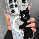 Toycamp for Samsung Galaxy S25 Ultra Case - Compatible with Magsafe Aesthetic Cute Holographic Galaxy S25 Ultra Case with Diamond Bling Lens Protector Cover for Women Girls, Black White Cat