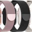 3 Pack Mesh Metal Band Compatible with Apple Watch Band 38mm 40mm 41mm 42mm 44mm 45mm 46mm 49mm, Stainless Steel Magnetic Loop Strap for iWatch Ultra 3 2 1 Series 11/10/9/8/SE/7/6/5/4/3 Men Women