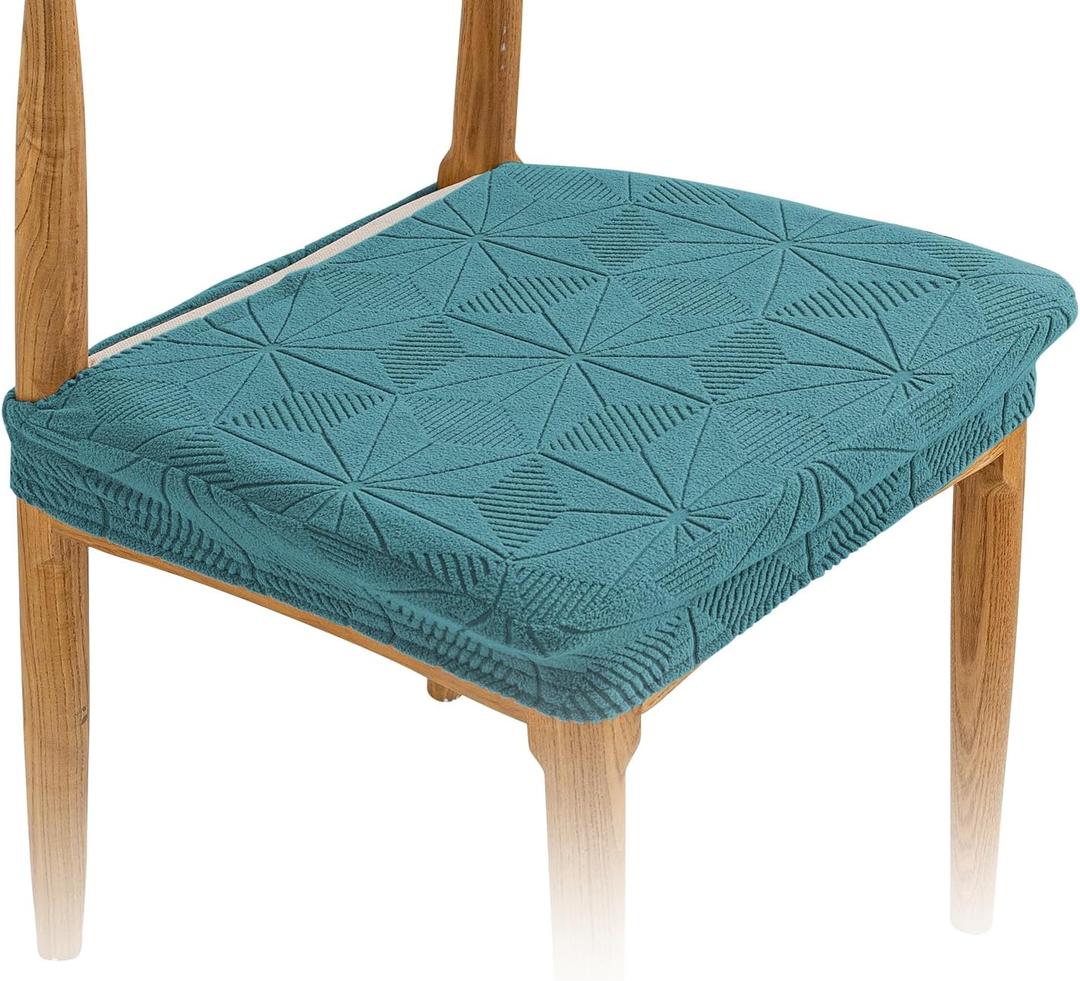 Seat Covers For Dining Chairs - Stretch Jacquard Chair Seat Covers Slipcover Set of 2, Removable Washable Chair Seat Protector for Dining Room, Kitchen, Restaurant, Banquet, No Rear, Dark Green