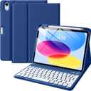 Wenlaty for iPad (A16) 11th/10th Generation Case with Keyboard - Detachable Wireless, Thin & Light Folio Keyboard Cover with Pencil Holder, for iPad 11-inch 11th 2025/10.9-inch 10th 2022, Navy Blue