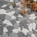 Pebble Tile for Shower Floor, Grey with White Geometric Pebble Mosaic Backsplash for Kitchen Bathroom Wall and Floor, 5 Sheets