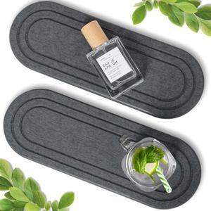 2PCS Water Absorbing Stone Tray, Fast Drying Diatomite Stone Sink Tray, Water Absorbent Diatomite Coasters, Stones Soap Trays for Kitchen Sink, Bathroom Counter Hand Soap Dish Toothbrush Holders (2pcs 2110cm Dark Gray Oval)