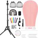 Beauty Star 63inch Tall Wig Stand Tripod with 22inch Mannequin Head, Canvas Block Wig Head Included Adjustable Holder and Wig Caps Kit for Multiple wigs, Perfect for Making Wigs, Display Styling (Pink)