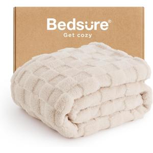 Bedsure Light Beige Fleece Blanket for Couch - Checkered Throw Blanket for Women, Cute Soft Cozy Throw for Girls, 50x60 Inches