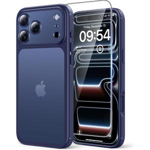 TAURI for iPhone 17 Pro Case, Full Camera Protection with Screen Protector, Translucent Matte Military-Grade Protection Shockproof Slim Phone Case for iPhone 17 Pro, Matte Blue