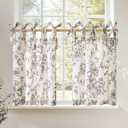 jinchan Floral Linen Tier Curtains 36 Inch Farmhouse Cafe Curtains Tie Top Botanic Drapes for Small Windows Over Sink for Kitchen Country Rustic Laundry Room Bathroom RV 2 Panels Black on Beige