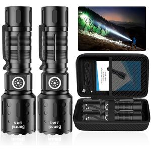 Rechargeable Flashlights High Lumens, Super Bright LED Small Powerful Tactical Flashlight with Memory Function, 6Modes Pocket Waterproof Flash Light for Home, Camping, Car, Emergency, Gifts for Men (Black)