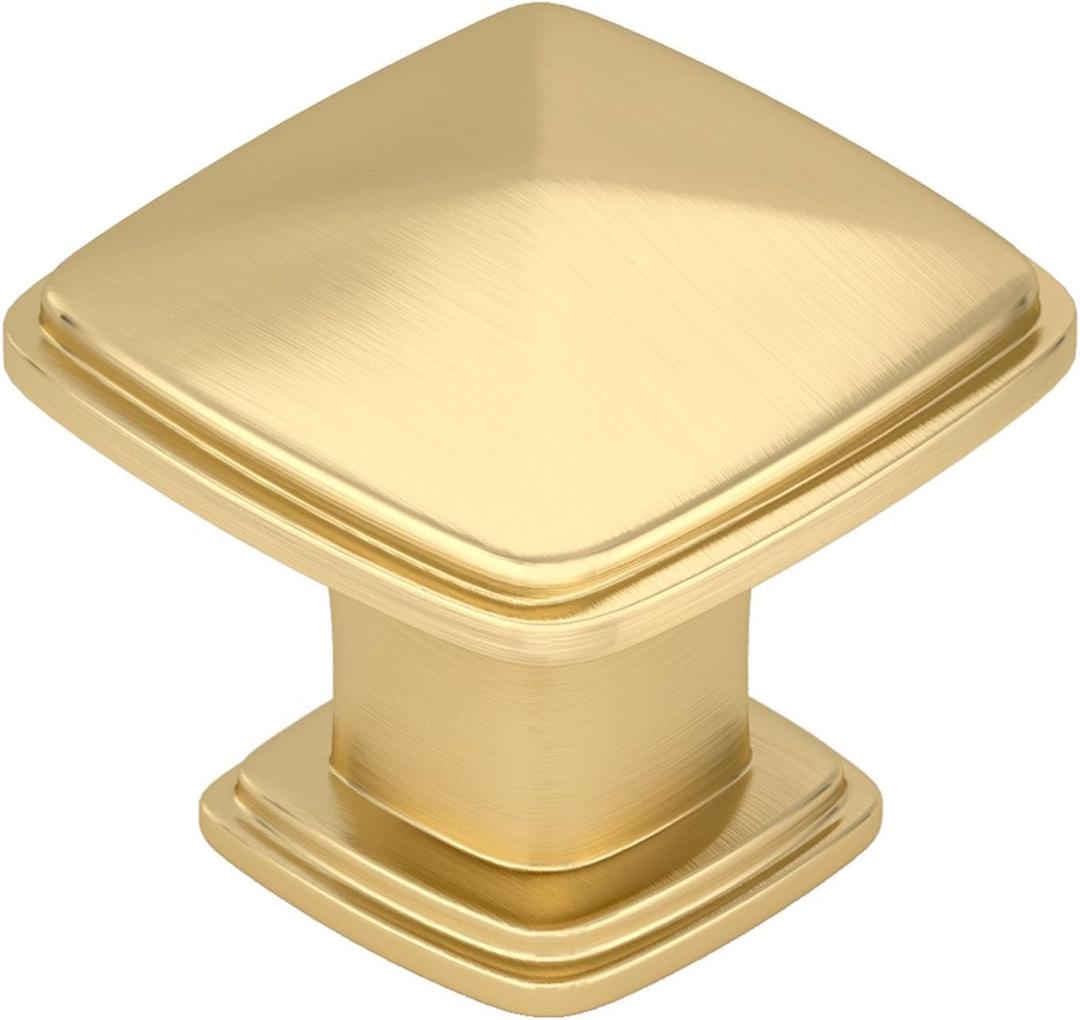 homdiy 25 Pack Brushed Gold Cabinet Knobs Gold Drawer Knobs for Kitchen Bathroom Brushed Brass Square Cabinet Hardware for Dresser Drawers,Zinc Alloy (Single Hole)