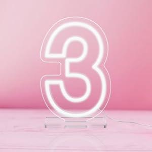 YALLOVE Neon Sign Number 3, 9.8 inches Height USB Powered Night Light-up Numbers for Birthdays Decor, Party Anniversary, Cafe Bar Decor (Small)