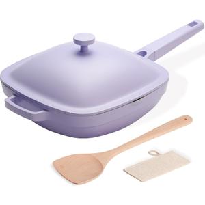 10.5 Inch(3.8QT) Ceramic Pan with Lid,Non Stick Frying Pans Cast Aluminum Deep Saut Pans,Ti-Ceramic Non Toxic Pix Pan with Wooden Spatula and Scrubber-Dusk Petal
