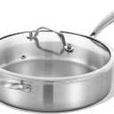 LOLYKITCH 5 Quarts Tri-Ply Stainless Steel Saut Pan wih Lid, 12 Inch Deep Frying Pan,Jumbo Cooker,Induction Cooking Pan,Dishwasher and Oven Safe,Detachable Handle.