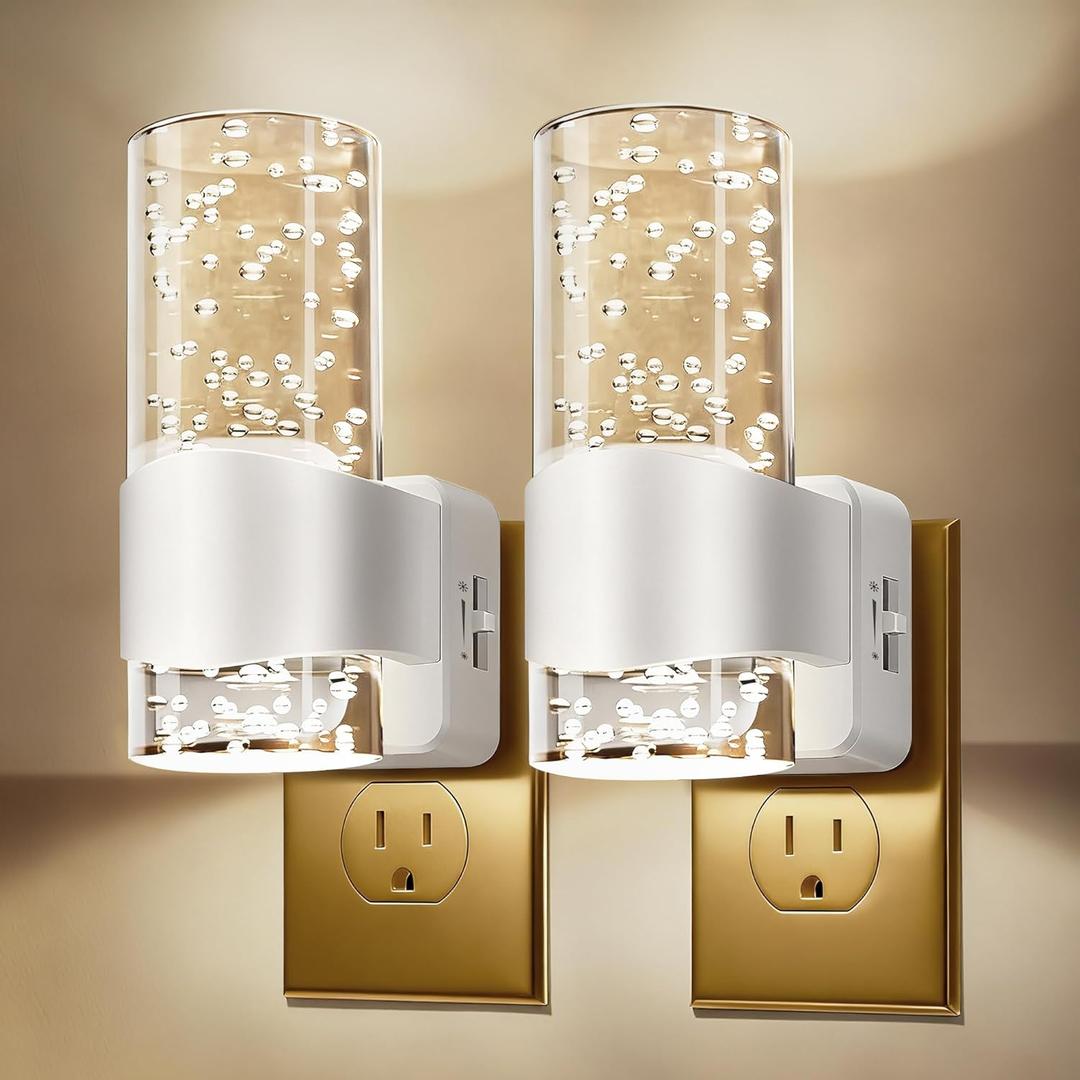 Night Lights Plug into Wall, Dimmable LED Night Light with Dusk to Dawn Sensor, Plug in Night Light Brightness Adjustable, 2 Pack 3000K Acrylic Nightlight for Bathroom Hallway