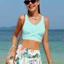 Girls Swimsuits Size 14-16 Bathing Suits for Teens Girls Tankini Criss Cross Tropical Print Ruffle Bottom Teen Swimsuits 2 Piece Swimwear 15-16Y Mint Green