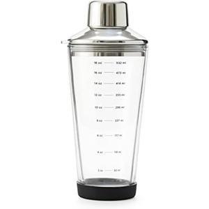 Rabbit 18 oz Glass Cocktail Shaker with Printed Measurements, Multi-Use Stainless Steel Topper with 1.5 oz Jigger Cap and Strainer, 3.94 x 3.54 x 9.06 IN Rabbit 18 oz Glass Cocktail Shaker with Printed Measurements, Multi-Use Stainless Steel Topper with 1.5 oz Jigger Cap and Strainer, 3.94 x 3.54 x 9.06 IN