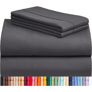 LuxClub 4 PC King Size Sheet Set Sheets Deep Pockets 18" Wrinkle Free Cooling Sheets Machine Washable Hotel Bedding Silky Soft - Dark Grey King