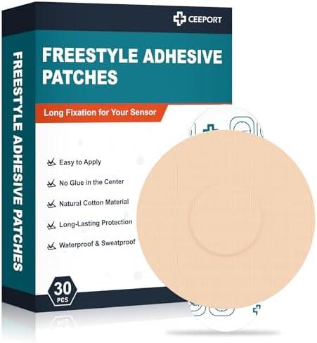 Ceeport 30 Pack Freestyle Adhesive Patches, Sensor Covers Intended for Freestyle Libre 2/3-Enlite-Medtronic Guardian, CGM Sensor Patches, No Glue in The Center, Long Fixation for Your Sensor(Tan)