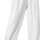Women's Summer Loose Yoga Pants Wide Leg Elastic Waist Casual Capris Cropped Trousers with Pockets (White, M)