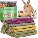 52Pcs Rabbit Chew Sticks, Guinea Pig Toys, Natural Timothy Grass Molar Teeth Stick, Mixing Flowers, Roses, Calendula and Forget Me Not, Small Animals Treats