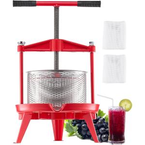 VEVOR 2.38 Gal/9L Fruit Wine Press, Stainless Steel Basket with Cross-beam and Triangular Structure, Manual Juice Maker, Cider Apple Grape Tincture Making Press with T-Handle for Kitchen Home