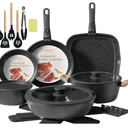 Coicur 23Pcs Ceramic Cookware Set Non Stick Pots and Pans Set Non Toxic with Detachable Handle Induction Kitchen Cookware Set Space Saving, Oven & Dishwasher Safe, Black