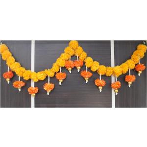 SMIZZY ; (RE) TOUCHING LIVES Fluffy Flowers Marigold Toran Garland Bandarwal for Entrance Door | Main Door | Mandir | Home | Wedding Decorations Items 50 Inch Long Yellow White
