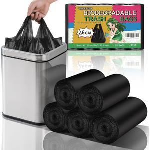 2.6 Gallon Small-Trash-Bag With Handles - Black Bathroom Mini Garbage Bags 100 Count Biodegradable 10 Liter Unscented Little Wastebasket Liners For Car Office Kitchen