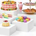 Sintuff 5 Pcs Buffet Risers and Display Stand 6" 7" 8" 9" 10" Large Acrylic Dessert Cupcake Table Stand Set White Food Display Cube for Jewelry Figures Show Decor, Box Nesting Riser with Hollow Bottom