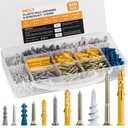 INCLY 510 PCS Drywall Anchors and Screws Assortment Kit, 255 Plastic Self Drilling Wall Anchors and 255 Philips Flat Head Screws, 6 Sizes Galvanized Screws and Wall Plug Bolts with Organizer Box