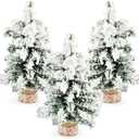 AuldHome Design Mini Christmas Trees (3-Pack, 10-Inch, Flocked); Canadian Pine Greenery Tabletop Holiday Decor