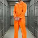 Prisoner Costume Men Orange Jumpsuit Loose Prison Jumpsuits for Halloween Costume Party (Orange)