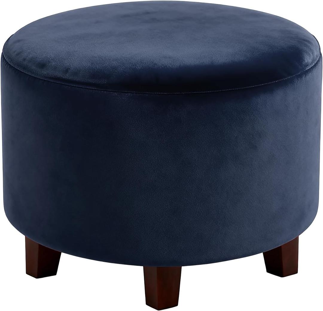 uxcell Velvet Round Footstool Slipcover, Stretch Foot Stool Protector Covers Plush Furniture Protector Cover with Elastic Bottom for Footstool Living Room Bedroom(Small, Navy Blue)