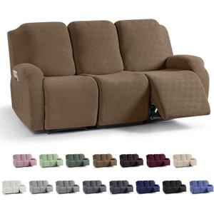 KinCam Recliner Covers, Stretch Reclining Chair Covers, Recliner Sofa Slipcovers Stripe Jacquard Recliner Couch Covers Furniture Protector Covers for Pet Kid (3 Seater, Brown)