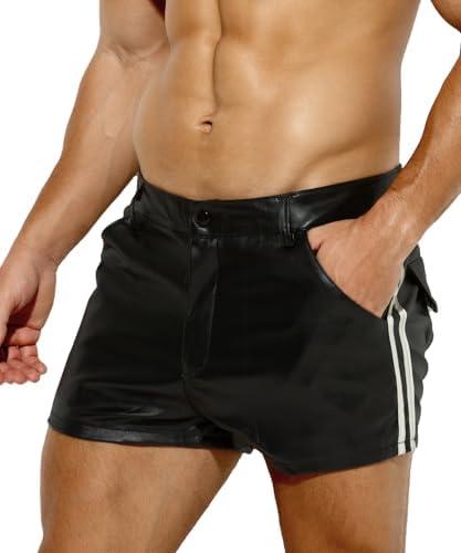 Arjen Kroos Men's Sexy Leather Shorts Rave Hot Short Pants with Pockets, Size L