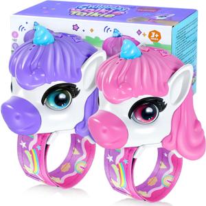 Vvinca Walkie Talkies for Kids 2 Pack, Unicorn Gifts for 3 4 5 6 7 8 Year Old Girl, Anti-Loss Wrist Watch Toys for Toddlers, Long Range Camping Gear and Outdoor Birthday Present (Pink and Purple)