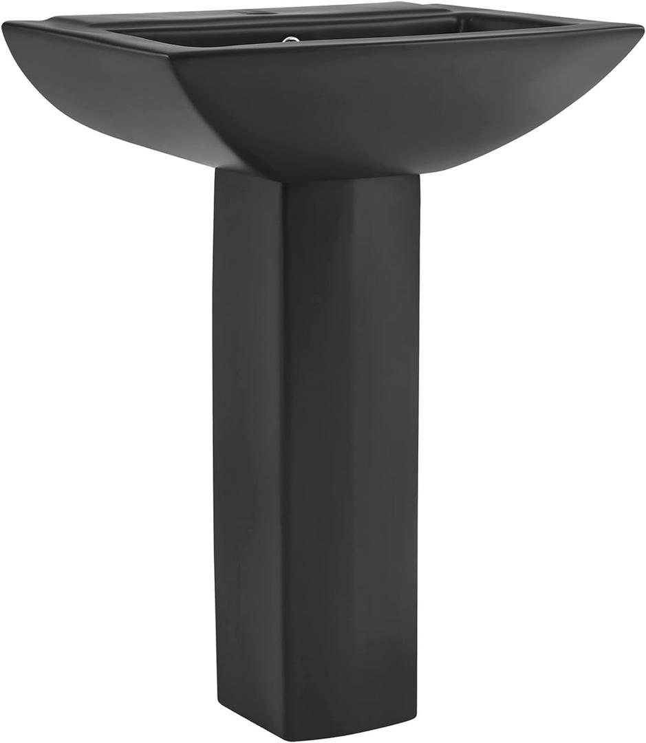 Sublime Square Two-Piece Pedestal Sink in Matte Black (Black)