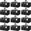 12 Pack Extra Heavy Duty Large Moving Bags with Strong Zipper & Comfortable Handles, Sturdy & Durable Clothes Storage Bags Totes Bins, Packing Moving Boxes for College Supplies, Black