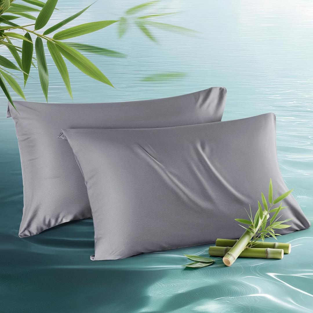 Bedsure Cooling Pillow Cases Queen Size Set of 2, Rayon Derived from Bamboo Cooling Pillowcases for Hot Sleepers, Soft & Breathable Cool Pillow Covers with Zipper, Dark Grey, Gifts, 20x30 Inches