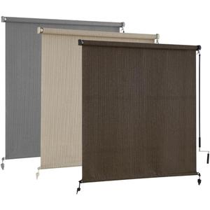 AOSKY Outdoor Roller ShadesCordless Patio Shades Roll Up Outdoor BlindsRoller Blinds Cloth for Porch Pergola Balcony Backyard Windows96" W x 96" HMocha