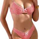 SOLY HUX Women's Plaid Gingham Bikini Set Bowknot Spaghetti Strap High Cut Bathing Suit Two Piece Swimsuit.   Size: S