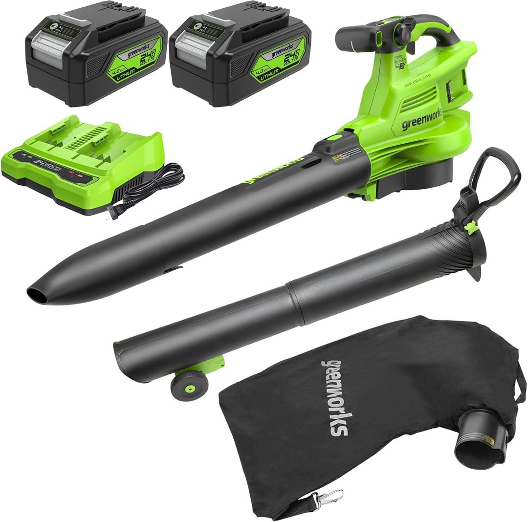 Greenworks 48V (24V x 2) 520CFM Leaf Blower/Vacuum, (2) 4.0 Ah Batteries