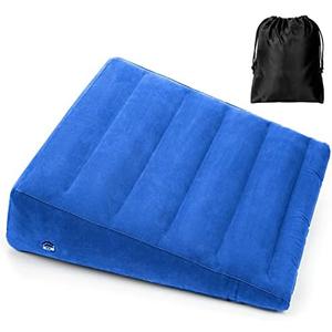 USHMA Inflatable Wedge Pillow, Portable Travel Wedge Pillow, Fast Inflation & Deflation Inflatable Wedge Pillows for Travel, Blow Up Sleeping Back Knee Bed (Blue)