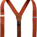 Spring Notion Mens' Linen Blend Suspenders and Bow Tie Set for Groomsmen Wedding (42 Inch, Rust)