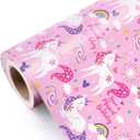 WRAPAHOLIC 30 Inch Jumbo Pink Unicorn Birthday Wrapping Paper Roll - 30 Inch x 33 Feet - Perfect for Girls Birthday, Baby Shower, Party, Holiday