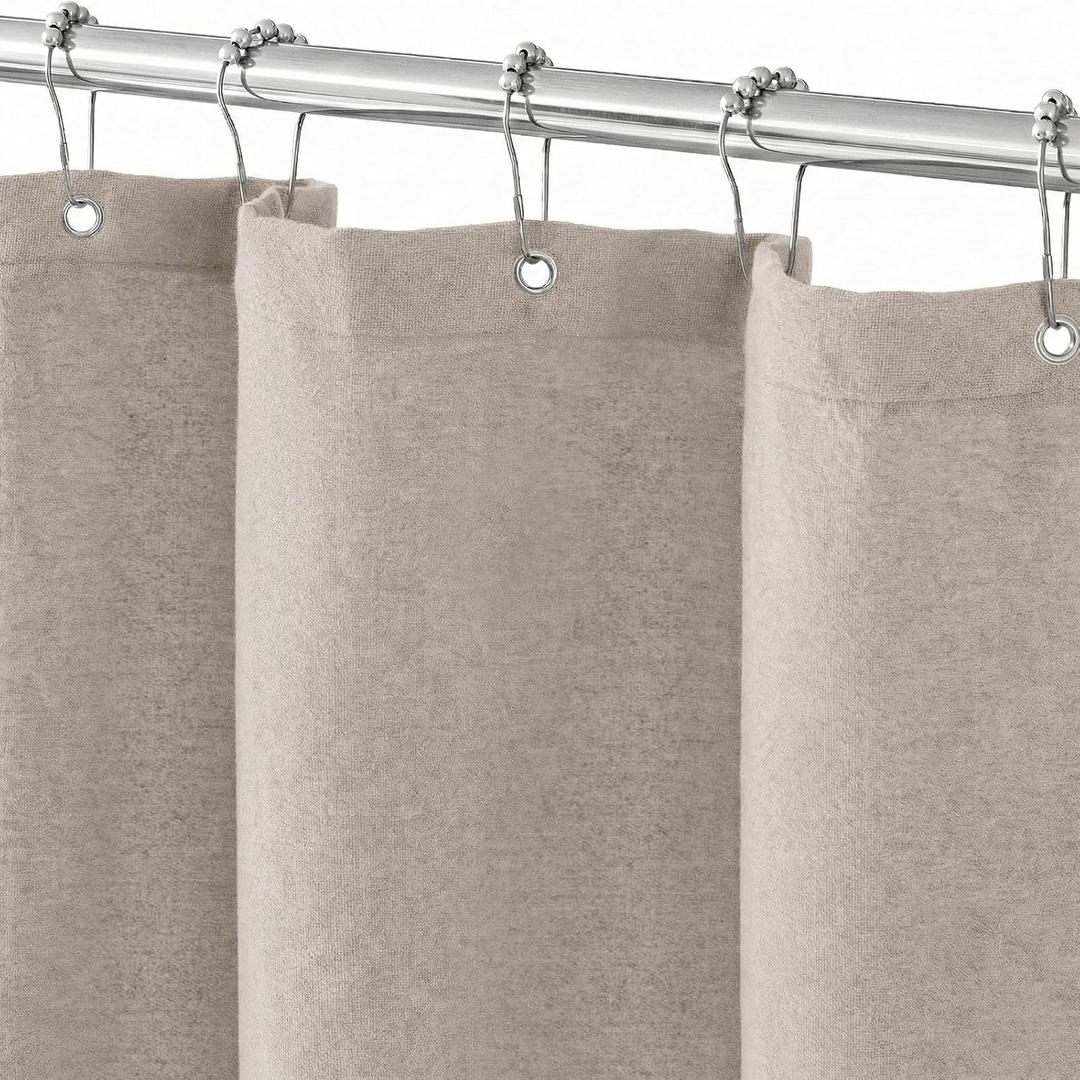 Seasonwood Linen Shower Curtain Neutral Vintage Farmhouse Linen Shower Curtains for Bathroom Boho Bathroom Decor with 12 Sturdy Stainless Steel Sliding Hangers(Taupe,72x72 Inches)